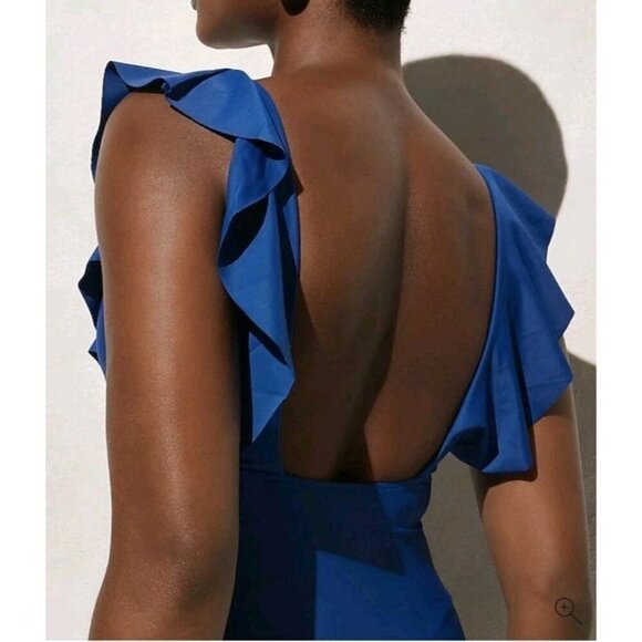 J. Crew Pink Fushia One Piece Swim Suit Ruched Ruffle V Neck Women's 10 (862) - Picture 3 of 6